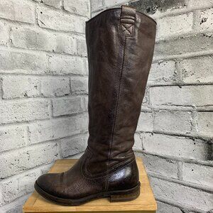 Mjus Riding Boots EU 37 US 6.5 Brown Leather Tall Knee High Low Block Heel Boho